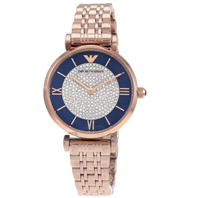 Emporio Armani Gianni T-Bar Quartz Crystals Black Dial Gold Steel Strap Watch For Women - AR11423